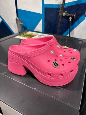CROCS Hot Pink Platform Clog Mules with Charms